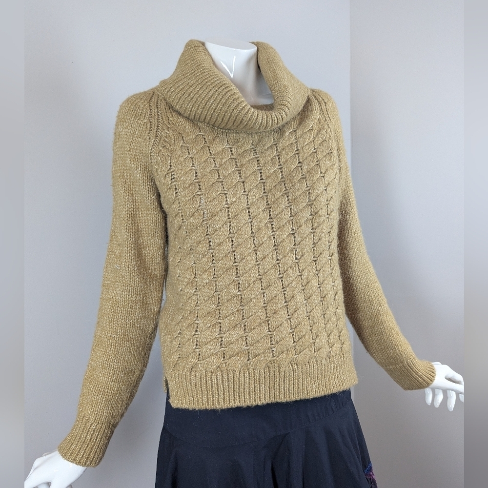 Massimo Dutti Italian Yarn Wool Blend Cowl Neck Cable Knit Sweater XS
